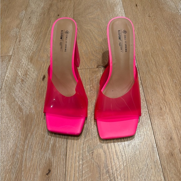 Call It Spring Shoes - Call It Spring Hot Pink Square Toe Heeled Mules